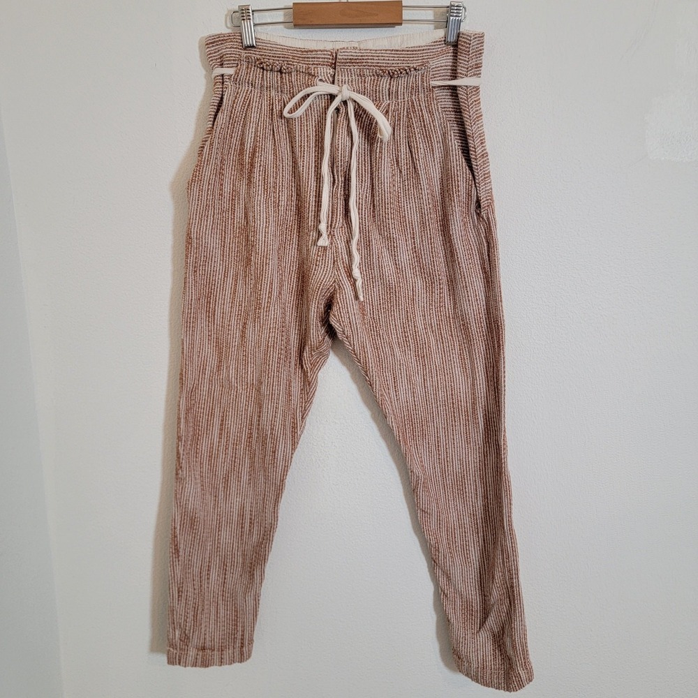 Free People Light At Sunrise Crop Pant Drawstring Zip Brown Beachy Coastal Sz 4